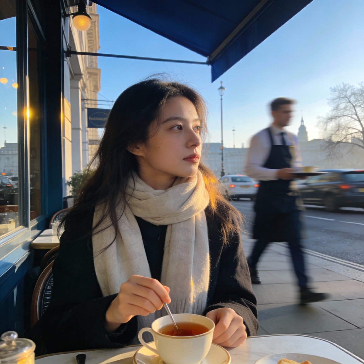 伦敦户外餐厅人像，使用 Nano Banana Pro 拍摄 - Image 1