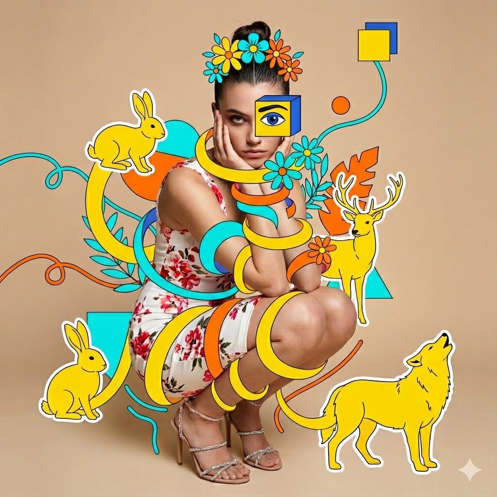 超现实混合媒体时尚肖像拼贴画 - Image 1