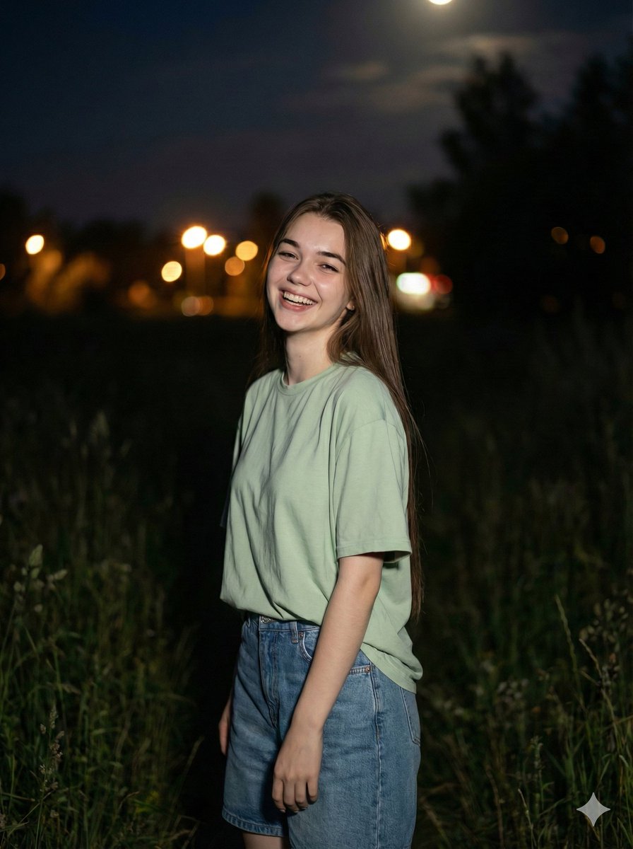 草地上的电影感夜间人像 (结构化 JSON) - Image 1