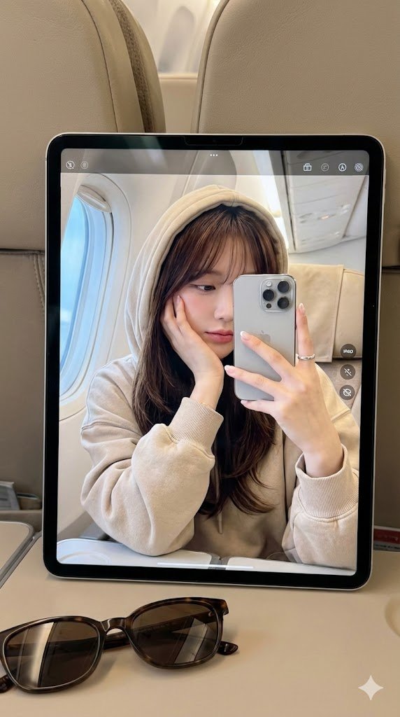 iPad 屏幕上倒映着飞机客舱内的超逼真肖像 - Image 1